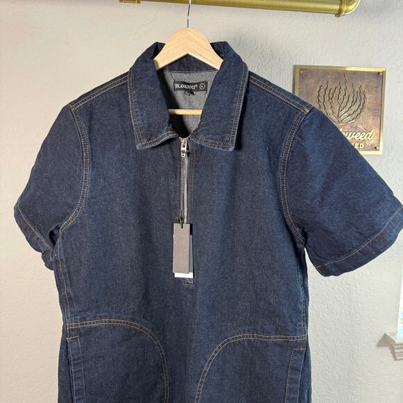 Women's Blank NYC Denim Blue Jean Short Sleeve Zip Front Dress Size XL NEW - Picture 3 of 8